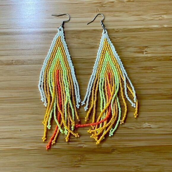 Yellow Bohemian Beaded handmade Tassel Pendant Dangle Earrings - Picture 1 of 2